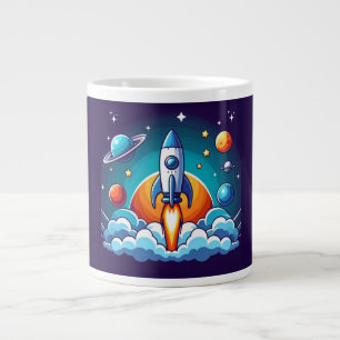 Caneca De Café Grande Retro, foguete espacial