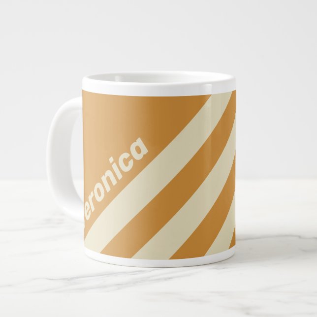Caneca De Café Grande Retro Golden Horizon Three Stripes with Name (Frente Esquerda)