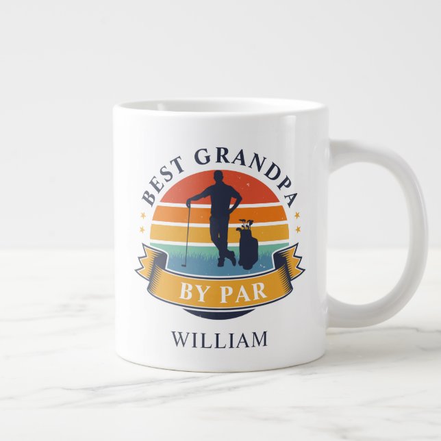 Caneca De Café Grande Retro Golfing Best Grandpa Por Par Personalizado (Direita)