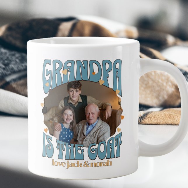 Caneca De Café Grande Retro Grandpa é o Goat Photo Giant Mug (Giant GOAT mug for greatest grandpa of all time)