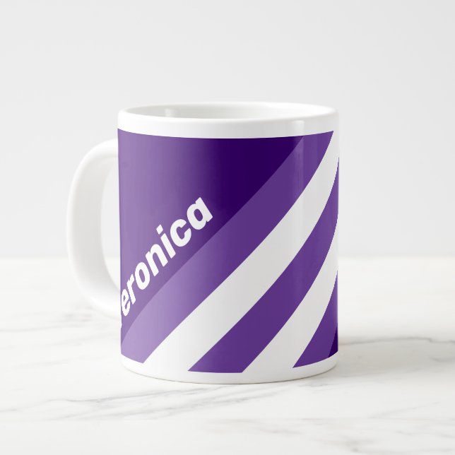 Caneca De Café Grande Retro Grapevine Grove Stripes with Name (Frente Esquerda)