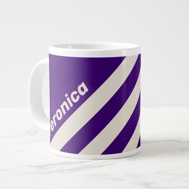 Caneca De Café Grande Retro Grapevine Three Stripes with Name (Frente Esquerda)