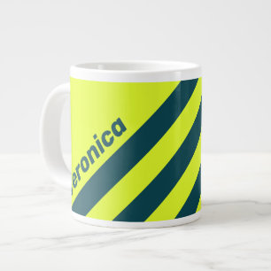 Caneca De Café Grande Retro HI VIS Amarelo Três Listras com Nome