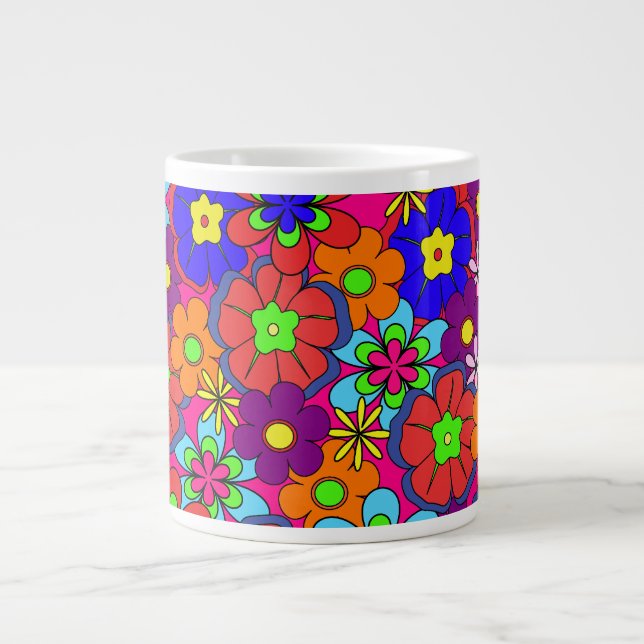 Caneca De Café Grande Retrô Hippy Groovy Girly Floral (Frente)