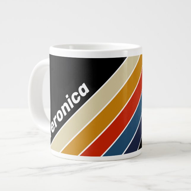 Caneca De Café Grande Retro Ice Rainbow Striped with Name (Frente Esquerda)