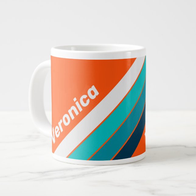 Caneca De Café Grande Retro Lifeguard Stripes with Name (Frente Esquerda)