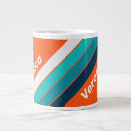 Caneca De Café Grande Retro Lifeguard Stripes with Name