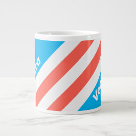Caneca De Café Grande Retro Light Sky Blue Stripes with Name