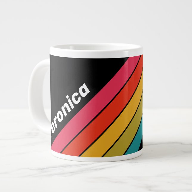 Caneca De Café Grande Retro Midnight Rainbow Striped with Name (Frente Esquerda)