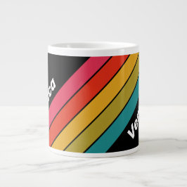 Caneca De Café Grande Retro Midnight Rainbow Striped with Name