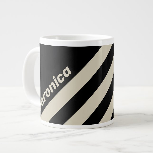 Caneca De Café Grande Retro Midnight Three Stripes with Name (Frente Esquerda)