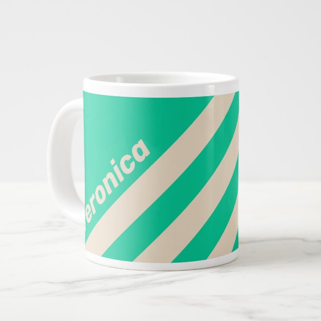 Caneca De Café Grande Retro Mint Three Stripes with Name (Frente Esquerda)