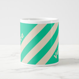Caneca De Café Grande Retro Mint Three Stripes with Name