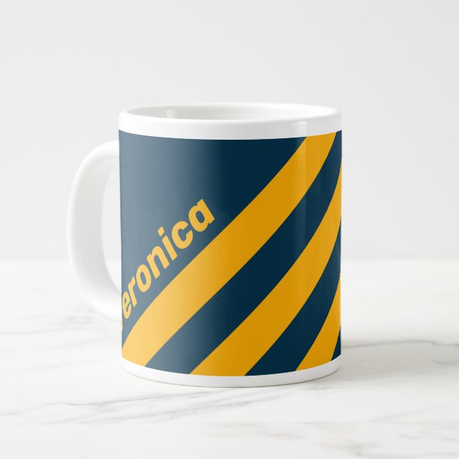 Caneca De Café Grande Retro Moonlit Tide Three Stripes with Name (Frente Esquerda)
