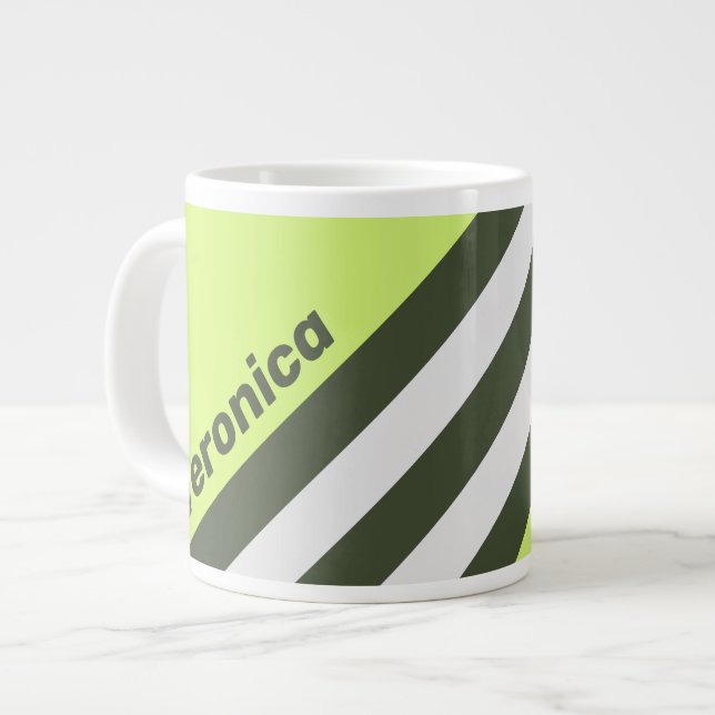 Caneca De Café Grande Retro Moss Fade Stripes with Name (Frente Esquerda)
