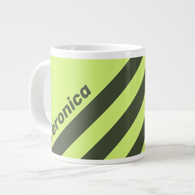 Caneca De Café Grande Retro Moss Fade Three Stripes with Name (Frente Esquerda)