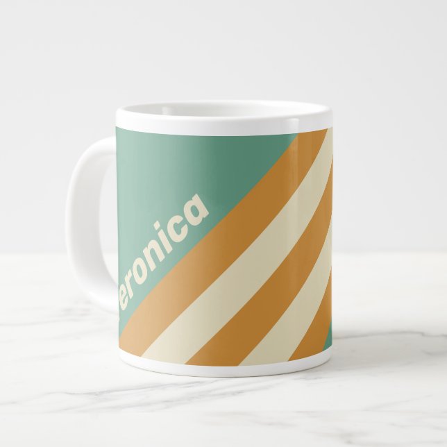 Caneca De Café Grande Retro Moss Stripes with Name (Frente Esquerda)