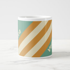 Caneca De Café Grande Retro Moss Stripes with Name