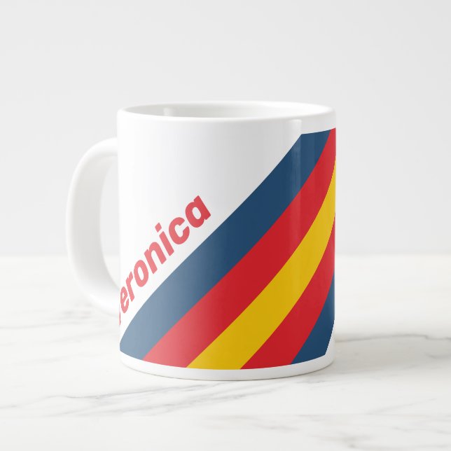 Caneca De Café Grande Retro Mountain Stripes with Name (Frente Esquerda)