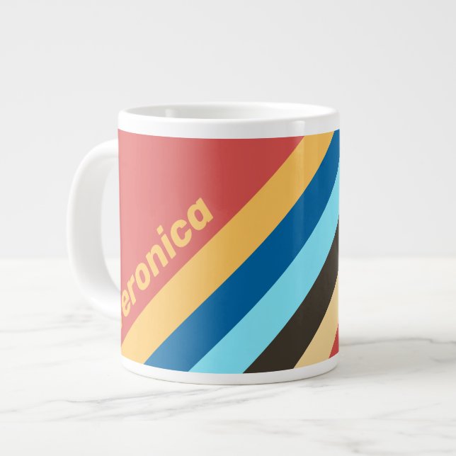 Caneca De Café Grande Retro Murmur Stripes with Name (Frente Esquerda)