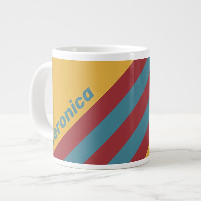 Caneca De Café Grande Retro Mustard Seed Stripes with Name (Frente Esquerda)