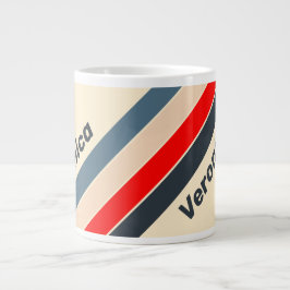 Caneca De Café Grande Retro Nautical Rainbow Striped with Name