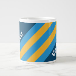 Caneca De Café Grande Retro Navy Blue Stripes with Name