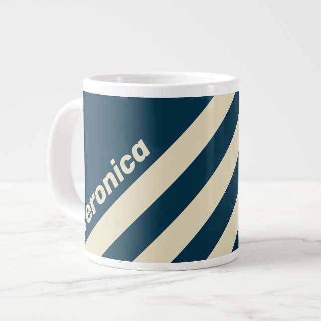 Caneca De Café Grande Retro Navy Fade Three Stripes with Name (Frente Esquerda)