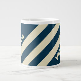 Caneca De Café Grande Retro Navy Fade Three Stripes with Name