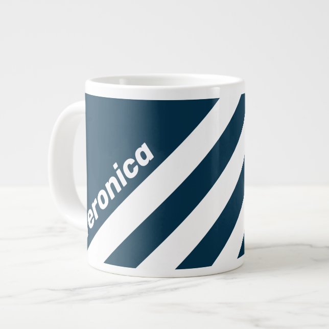 Caneca De Café Grande Retro Navy Three Stripes with Name (Frente Esquerda)