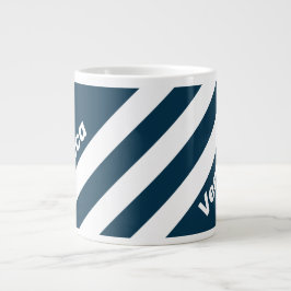 Caneca De Café Grande Retro Navy Three Stripes with Name