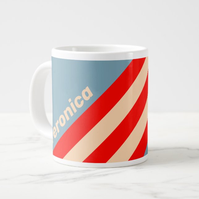 Caneca De Café Grande Retro Ocean Horizon Stripes with Name (Frente Esquerda)