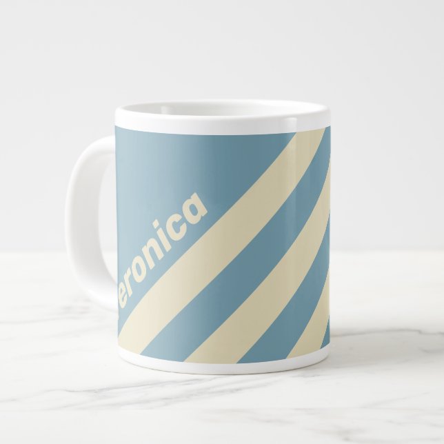 Caneca De Café Grande Retro Ocean Three Stripes with Name (Frente Esquerda)