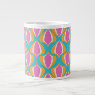 Caneca De Café Grande Retro Ogee Azul Laranja Rosa