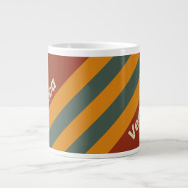 Caneca De Café Grande Retro Orange Rust Stripes with Name
