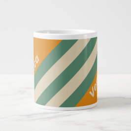 Caneca De Café Grande Retro Orange Stripes with Name