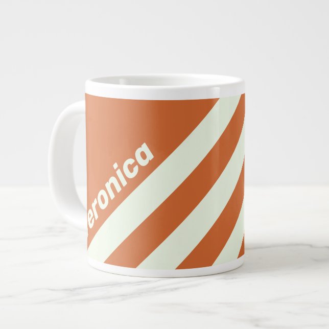 Caneca De Café Grande Retro Orange Three Stripes with Name (Frente Esquerda)