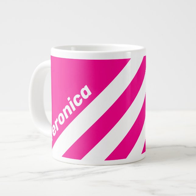 Caneca De Café Grande Retro Pink Lollipop Three Stripes with Name (Frente Esquerda)