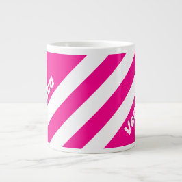 Caneca De Café Grande Retro Pink Lollipop Three Stripes with Name