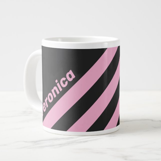 Caneca De Café Grande Retro Pink Night Three Stripes with Name (Frente Esquerda)