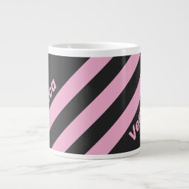 Caneca De Café Grande Retro Pink Night Three Stripes with Name