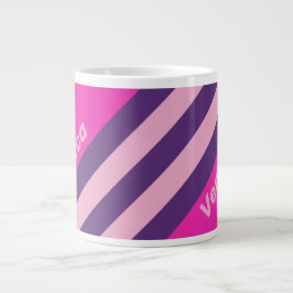 Caneca De Café Grande Retro Pink Sky Stripes with Name