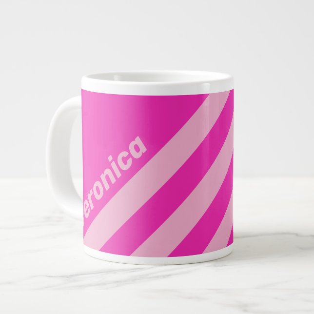 Caneca De Café Grande Retro Pink Sky Three Stripes with Name (Frente Esquerda)