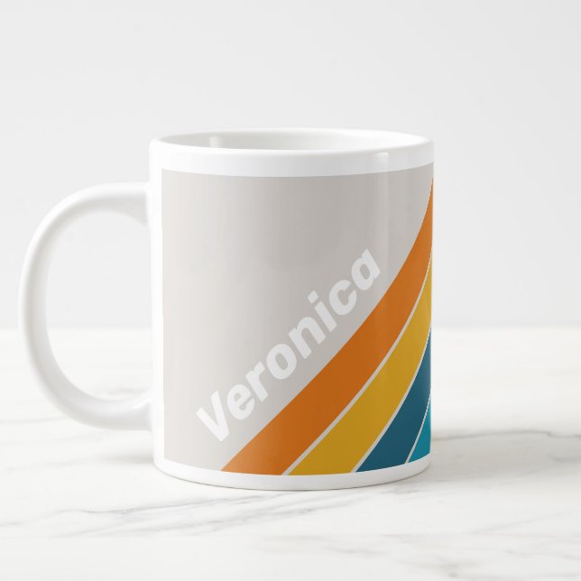 Caneca De Café Grande Retro Rainbow Stripes with Name (Esquerda)