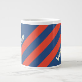 Caneca De Café Grande Retro Red & Blue Three Stripes with Name
