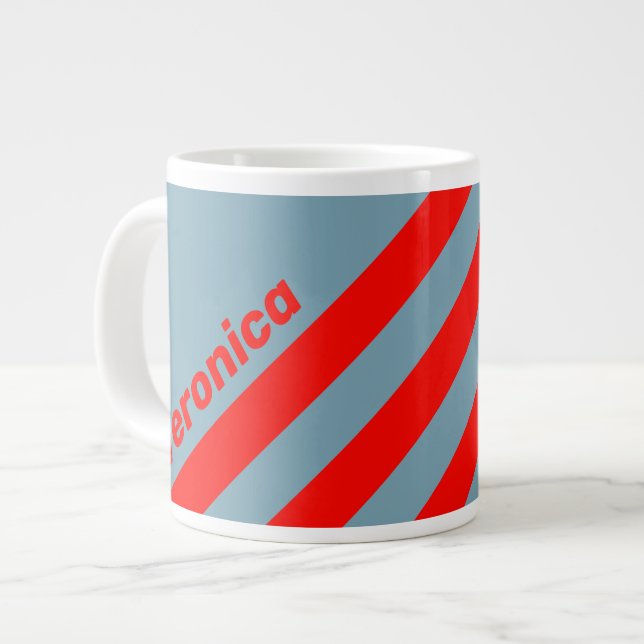Caneca De Café Grande Retro Red Sea Three Stripes with Name (Frente Esquerda)
