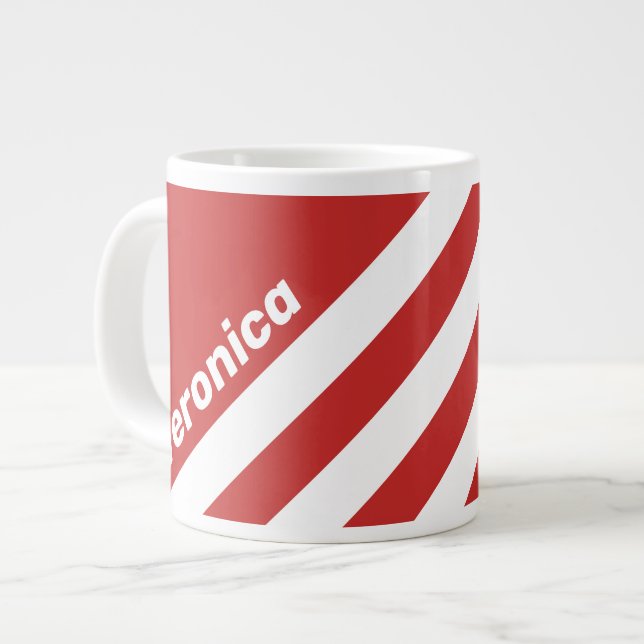 Caneca De Café Grande Retro Red Three Stripes with Name (Frente Esquerda)