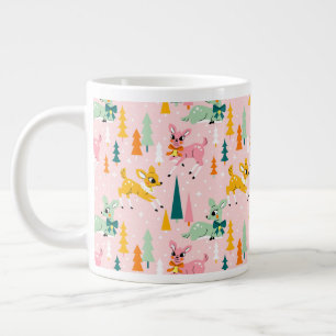 Caneca De Café Grande Retro Reindeer Wonderland Holiday Patterno