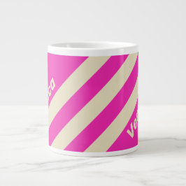 Caneca De Café Grande Retro Rosa Três Listras com Nome