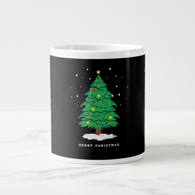 Caneca De Café Grande Retro Santa Merry Christmas Tree Lights (Frente)